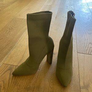 Olive green sweater high heel booties